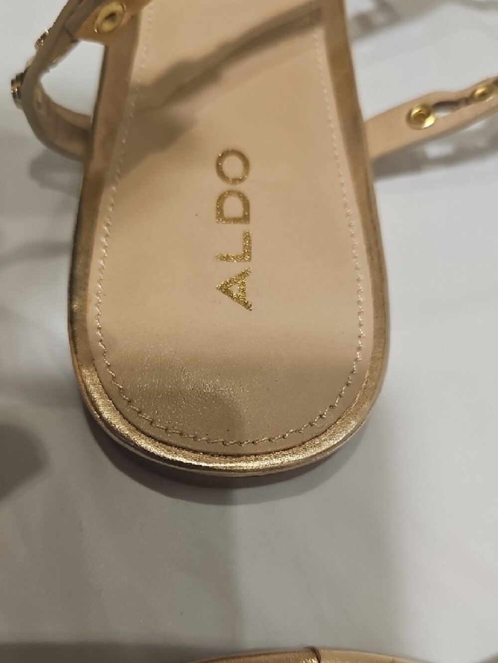 Aldo Metallic Gold T-Strap Studded Sandals - Picture 4 of 5